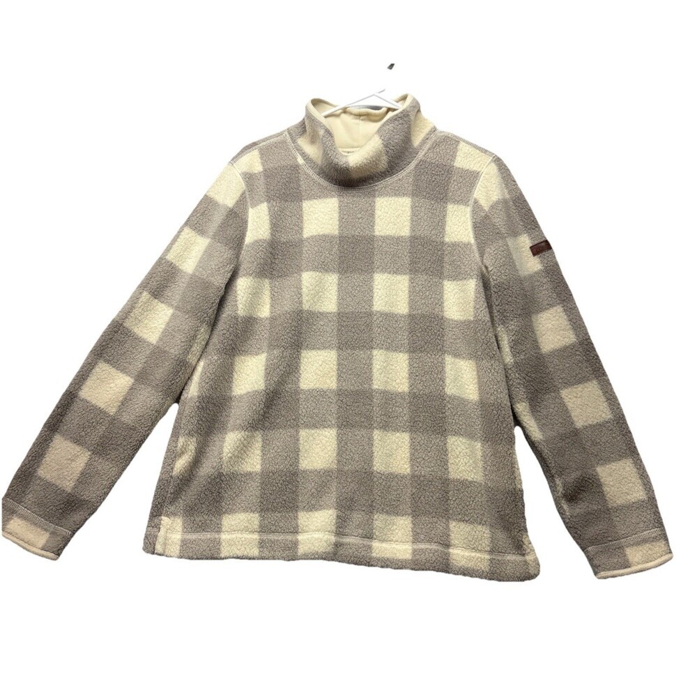 LL Bean Women's Cozy Cottage Fleece Funnelneck Pullover Large Regular Checkered